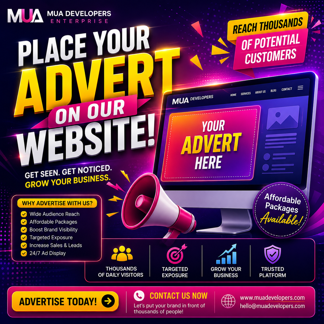 WANT MORE SALES ? JUST PLACE YOUR ADVERT ON OUR WEBSITE